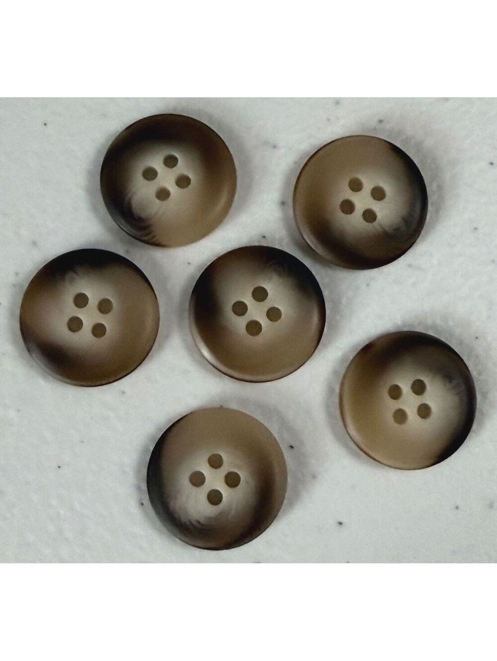 Lot of 6 Reclaimed Brown Horn Look 4-Hole Buttons 1.9cm Tan Sewing